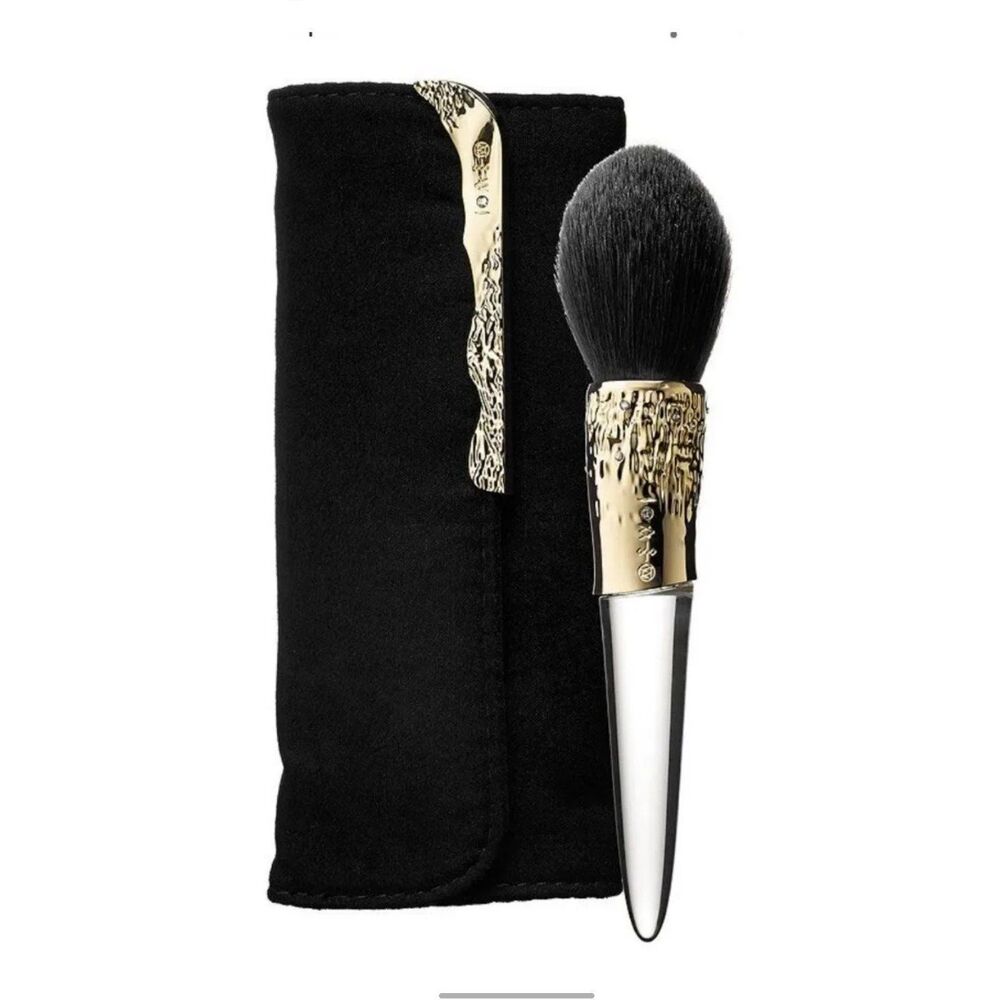 Alexis Bittar 24k Gold Plated Swarovski crystal Compact Brush + Case black clear